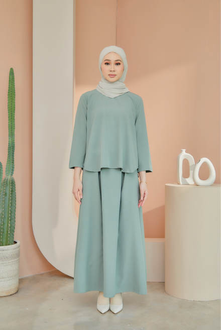 Crop Pleated Skirt in Sage Green
